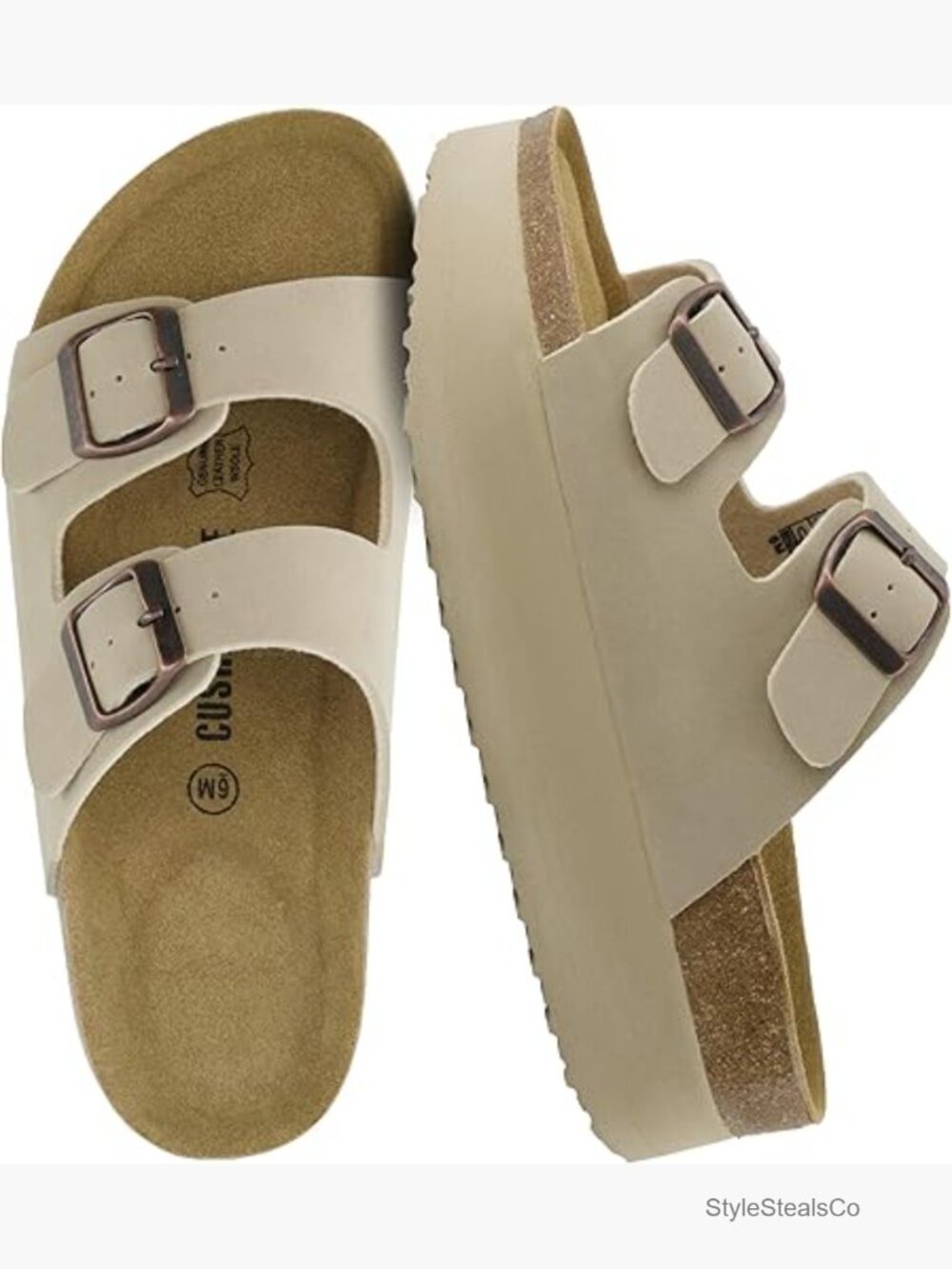 Platform Sandals with Double Buckle Straps and Suede Footbed, Wide Widths